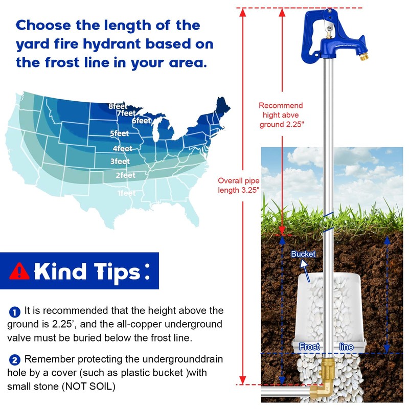 3.25FT Frost Proof Yard Hydrant,Freezeless Frost Free Outdoor Water Hydrant,3/4"