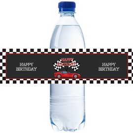 ROSTYAKZ 32pcs Race Car Water Bottle Labels, Let's Go Racing Bottle Wrappers for Baby Shower, Racer Birthday Stickers for Baby Boy 1st Birthday Party Decoration