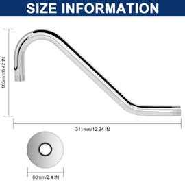 NearMoon J Shaped Shower Extension Arm, Stainless Steel Shower Head Height Extender with Flange, Riser Pipe Design for Cozy Shower Experience, Standard 1/2" Connection (12 Inch, Chrome Finish)