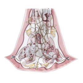 ANDANTINO 100% Pure Mulberry Silk Scarf 35" Large Square Lightweight Headscarf –Women’s Hair Wraps-With Gift Packed (Light Pink&White)