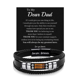 JSJOY Dad Gifts Bracelet for Dad Mens Leather Bracelet Black Dad Bracelet for Men from Daughter Son Love You forever Best Dad Ever Birthday Gift Dad Stocking Stuffers for Christmas