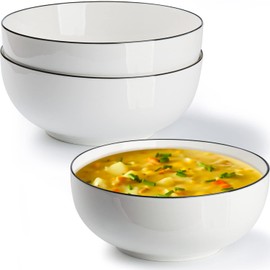 Houlu Large Porcelain Bowl Set of 3 - 8 inch Soup, Pho, Ramen & Salad Bowl, Off White