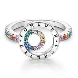 NARMO 925 Sterling Silver Rings for Women Forever Ring Colorful Cubic Zirconia Rings Unique Rings Size 6