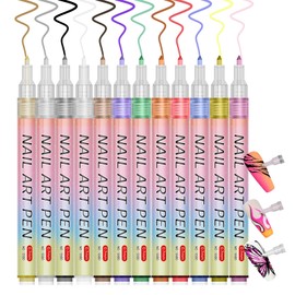 Hinourisha 12 Penne Per Nail Art Punta, 0.7mm fine tip nail markers DIY Nail Art Graffiti, Manicure Strumenti Bellezza Adorna Regalo Per Halloween Natale