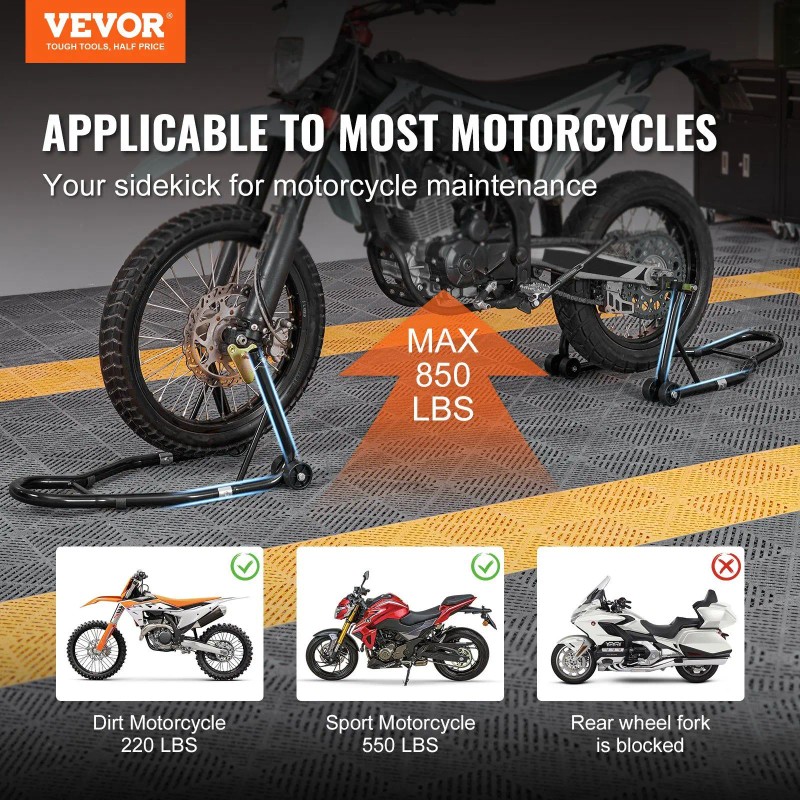 850lbs Front/Rear Combo Motorcycle Lift Stand with Fork Swingarm Spool