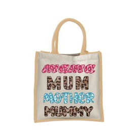 Mothers Day Gifts for Mum - Cotton Jute Shoulder Bag, Reusable Bags for Shopping, Mum Gifts, Book Bag, Travel Bag, Shopper Bags - Mama - Natur - S