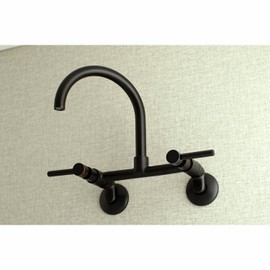 Kingston Brass KS814MB Concord 8" Adjustable Center Wall Mount Kitchen Faucet, 7-1/16" in Spout Reach, Matte Black