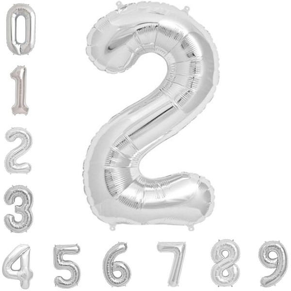 Tellpet Silver Number 2 Balloon, 2th Birthday Party Foil Mylar Helium Balloons, 40 Inch