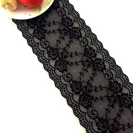 6in*5Yard Soft & Stretch Black Lace Roll Runner for Wedding Clothes or DIY Craft Decoration