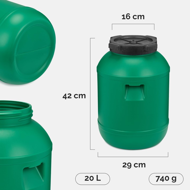 Garronda Wide-Neck Barrel 20 Litre Plastic Container with Lid GD-0142
