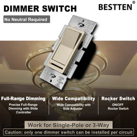 BESTTEN 5 Pack Matte Champagne Gold Dimmer Light Switch, Single Pole or 3-Way, Compatible with Dimmable LED, CFL, Incandescent and Halogen Bulb, 120VAC, Signature Collection, UL Listed