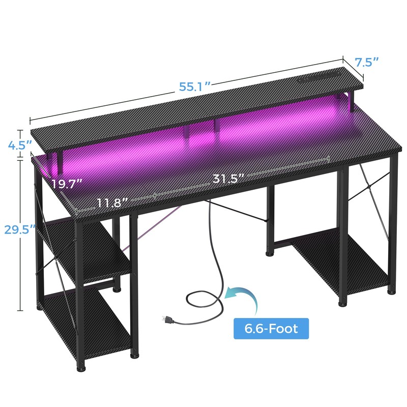 ODK 55 Inches Gaming Desk with LED Lights, Computer Desk