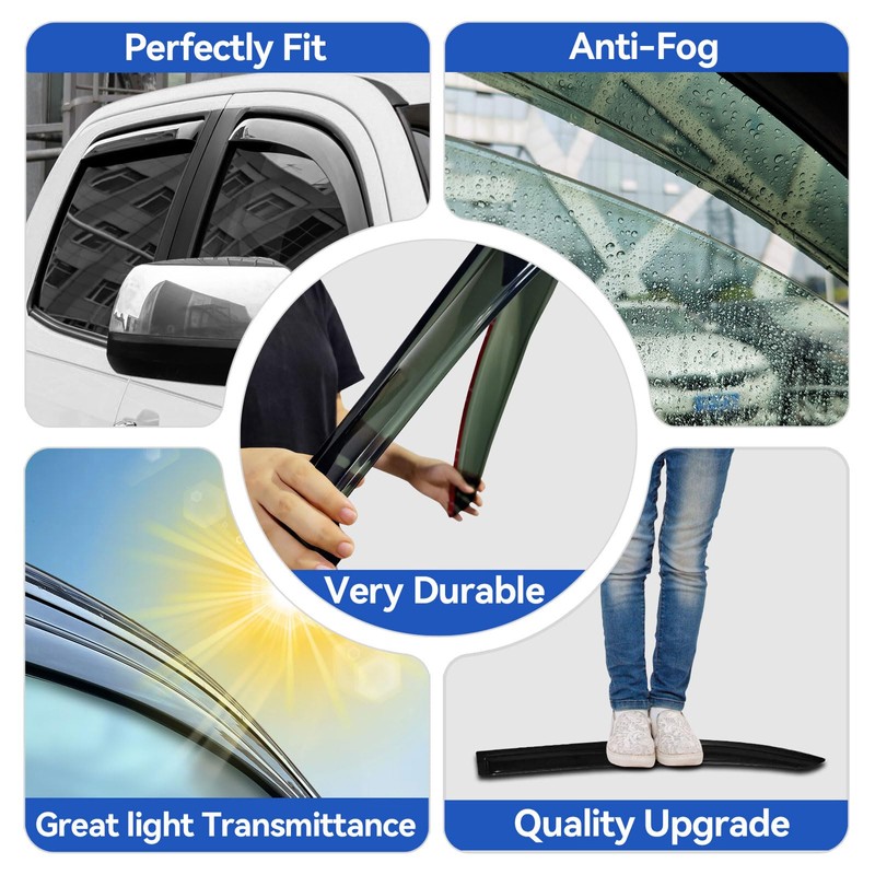 Window Visors Rain Guards Shield for 1997-2006 Jeep Wrangler, Out-Channel