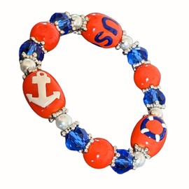 Fiona Accessories US Coast Guard Bracelet Gift, USCG Pride Glass Beaded Stretch Bracelet, Birthday Christmas Gift for Her, Armed Forces Jewelry, 1 pc