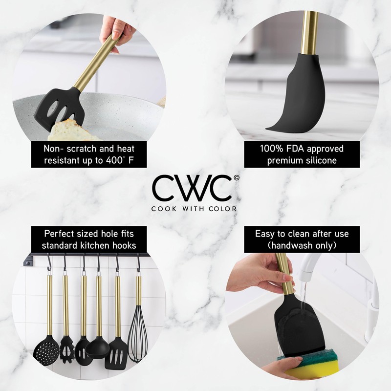 COOK WITH COLOR Silicone Cooking Utensils, Kitchen Utensil Set, Easy