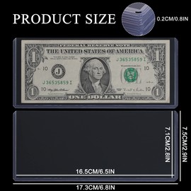 60 PCS Clear Paper Money Holder Currency Topload Holders, 6.8 x 2.9 Inch Transparent PVC Bill Protector, Banknotes Sleeves Currency Paper Money Protector Bag PN03L60
