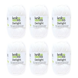 KNITCA SOFT SUPERFINE DELIGHT YARN - 100% MACHINE-WASHABLE MERINO WOOL YARN - DK WEIGHT - 150 m / 164 yds IN 50 g BALL - 6 PACK (6 x 1.7 o z/ 50 g BALLS) - FOR KNITTING, CROCHETING AND WEAVING (White)