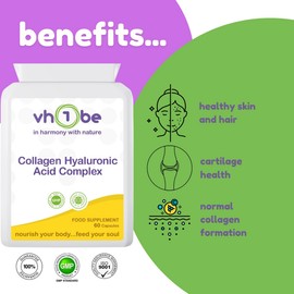 Marine Collagen Hyaluronic Acid Complex - 60 Capsules - with Vitamin C - Skin and Hair Support - by vh1be