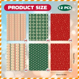 12 Sheets Xmas Gift Wrapping Paper,50 x 70cm Recyclable Wrap Paper Rolls,6 Styles Kraft Paper Printed with Xmas Pattern,DIY Craft Paper for Christmas Birthday Party Decoration Gift Wrap