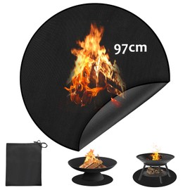 Rund Feuerfeste Unterlage, 97x97cm Feuerschutzmatte, 1093°C Feuerschalenmatte, 3 Schicht Außenbereich Hitzeschutzmatte Grillmatte Bodenschutz, Wasserdicht Faltbare Feuerschutzmatte für Boden, Deck