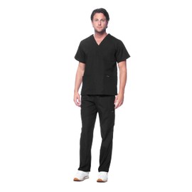 Dagacci Scrubs for Men Set - V-Neck Scrub Top and Cargo Pants - 8 Pockets Men Scrubs Set (Small, Black)
