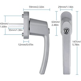 AUTOUTLET Aluminium Window Handle, Lockable, Safety Window Handle, Child Lock with Pin Length 35 mm, Keyed Alike Windows Balcony Door Handle (Grey)