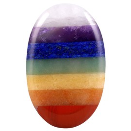 mookaitedecor 2.55"/6.5cm 7 Chakra Natural Thumb Worry Stone for Anxiety Crystal Healing Massage, Oval Shape Polished Pocket Palm Stone for Reiki Balancing Yoga Meditation