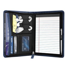 Gorbado Small Portfolio Organizer, A5 Zippered Business Portfolio, Junior Padfolio Folder Binder for Women & Men, 5 x 8 Writing Pad Included, Navy Blue.