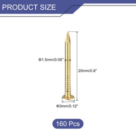 sourcing map 160 Pcs Small Tiny Nails 1.5mmx20mm(DXL) Tiny Brass Nails Hardware Nails Small Nail for Wooden DIY Decorative Boxes Household Accessories, Brass Tone