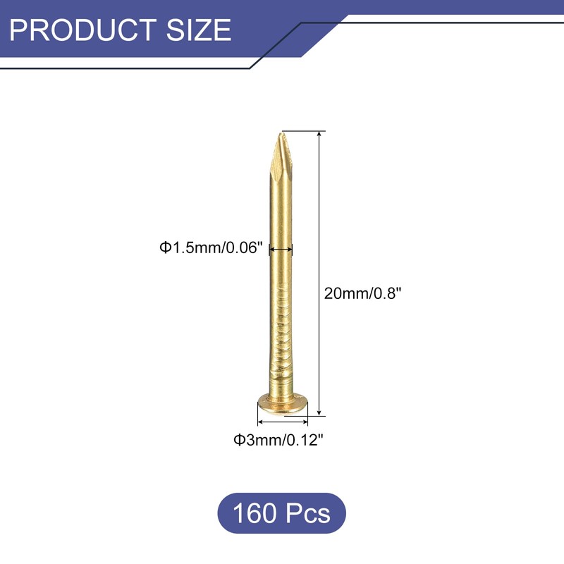 sourcing map 160 Pcs Small Tiny Nails 1.5mmx20mm(DXL) Tiny Brass