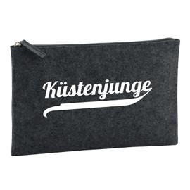 Huuraa Kulturbeutel Küstenjunge Schriftzug Geschenk 1 Liter Charcoal Filz Küstenjunge Geschenkidee