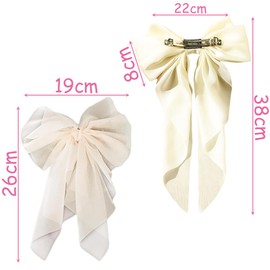 Trsnzul Pack of 2 Hair Clips with Large Bow Large Bow Hair Clips French Hair Clip with Long Hair Bow White Satin Hair Clip Bows Hair Accessories Bowknot Hair Pin