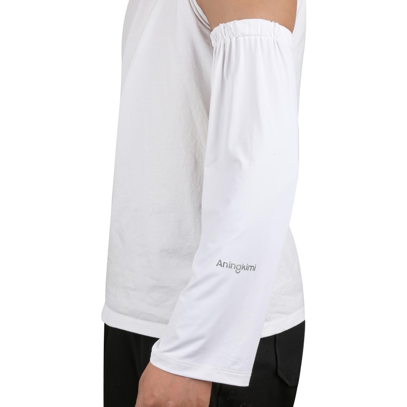aningkimi UPF 50+ Sun Protection Arm Sleeves, White, Elastic Waistband,