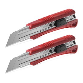 HAUTMEC 2PCS 25mm Utility Knife, Heavy Duty Auto-Lock, Retractable Box Cutter with 2pcs Spare Snap-off Sharp Blades HT0080-2PC