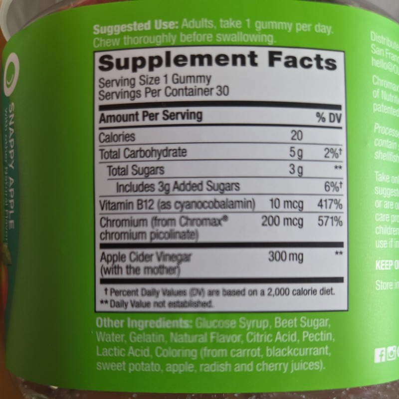 OLLY Metabolism Gummy Rings,Apple Cider Vinegar,Apple Flavor w/ Other Natural