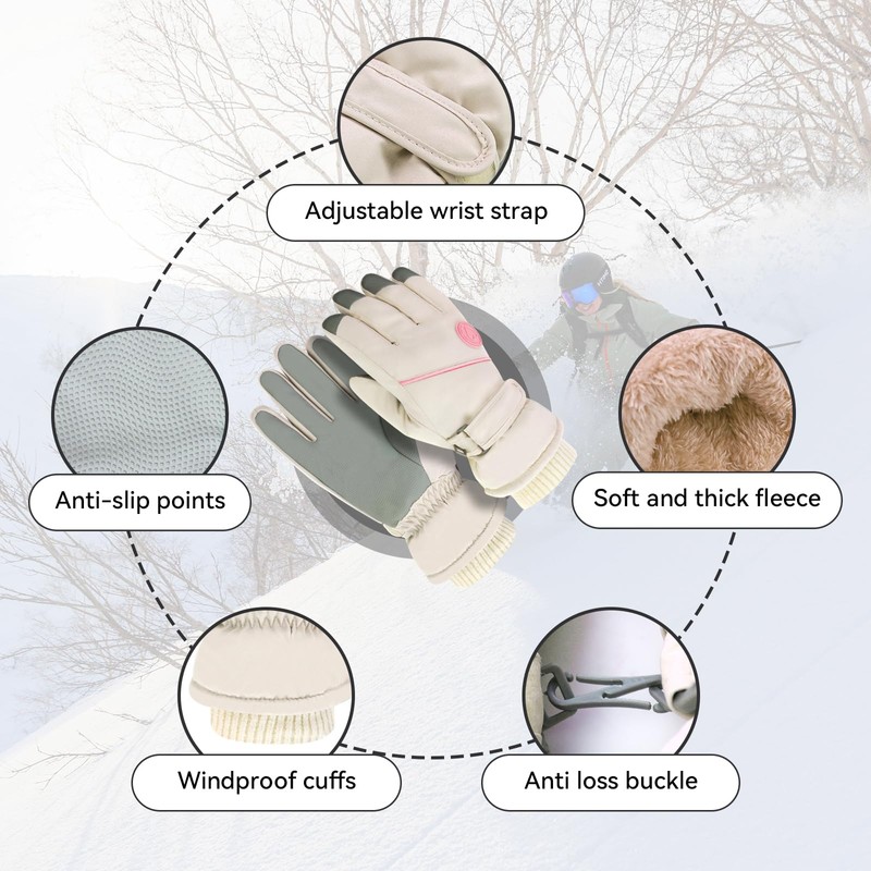 Feelorna Ski Gloves for Women, Winter Touchscreen Waterproof Warm Snow