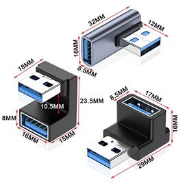 Adaptador USB 3.0 de 90 grados, ángulo izquierdo hacia arriba y hacia abajo / 180 grados USB A macho a hembra, conector de transferencia de datos de 10 Gbps en forma de L/U