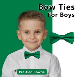 Enlision Boys Bow Tie Green Pre Tied Emerald Silk Toddler Bow Ties & Pocket Square Set Forest Green Bowties Clip on Bowtie Hankerchief Wedding