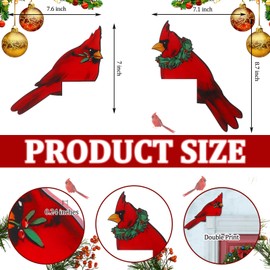 Wesiti 2 Pcs Christmas Door Topper Cardinal Red Bird Decor Funny Door Corner Sign Decor Home Wooden Christmas Cabinet Knob Covers Party Ornament Props Gift for Wall Window DIY