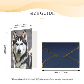 HQaxsfQxnr Greeting Cards Blank Note Cards with Gold Edge Envelopes Thank of You Card Husky Dog Greeting Cards Folding Blank Card for Holiday Blank Greeting Note Cards for All Occasions