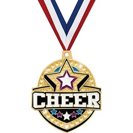 Crown Awards 2 1/4" Royal Cheer Medals, Gold Cheer Medal with Free Neck Ribbon Prime