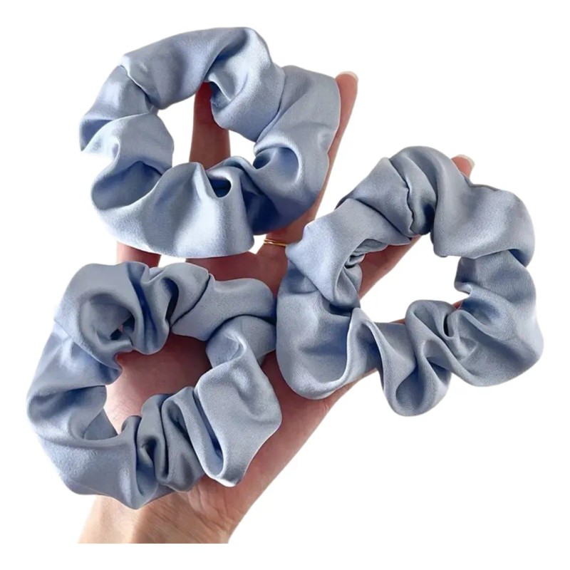 Pack 8 Scrunchie Satin Azul Cielo Liga Elástica Mujer Moda