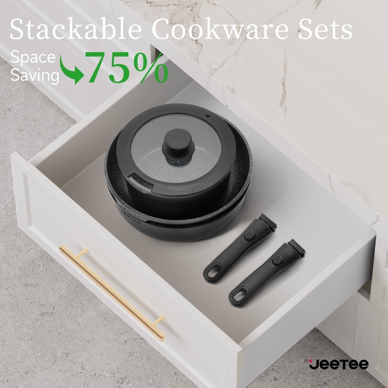 JEETEE Pots and Pans Set Non Stick 17pcs, Kitchen Cookware