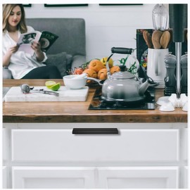 FURNIWARE Drawer Pulls, Pack of 10 Finger Edge Pull Concealed Handle, 160 mm Hole Center Concealed Kitchen Cupboards Drawers Pull - 200 mm Total Length, Matt Black