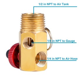 Breezliy Air Tank Manifold Tool with Fill Port, Performance Tool W10056 Air Tank Manifold ，Ball Valve and Relief Bypass 1/2" NPT Tank x 1/4" NPT Hose x 1/8" NPT Gauge，for Air Compressor Carry Tank