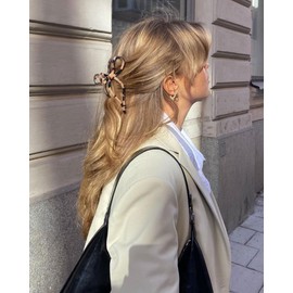 ACECHA 2 Pack Gold Metal Bow Hair Claw Clips for Women, 4.5" Colorful Non-slip Hairclips for Thick Thin Hair Claws Strong Hold Styling (Leopard)