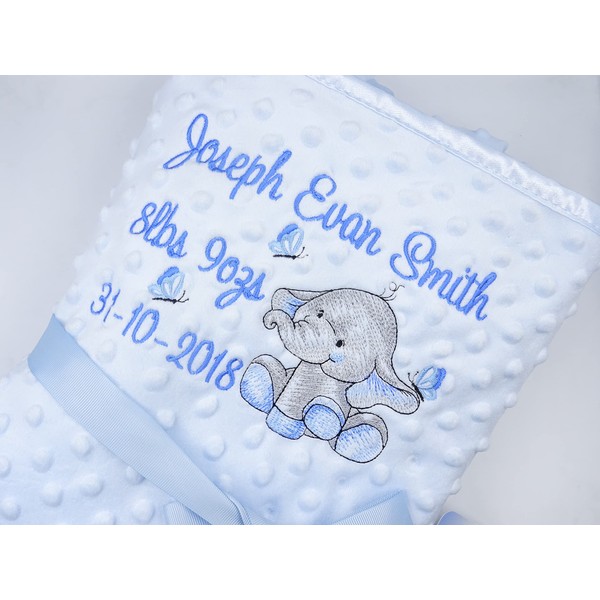 Personalised Baby Nursery Bubble Blanket Full Birth Details Embroidered with