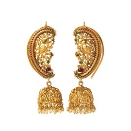 Bodha Traditional Indian Gold Plated Handcrafted Antique Peacock Jewellery Ear Cuff Jhumka Earring For Women (SJ_1897)