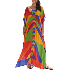 Orshoy Womens Swimwear Cover Ups Loose Beach Kaftan Dresses Bohe Caftans Bathing Suit Tunic Robes Nightdress Summer Orange Green