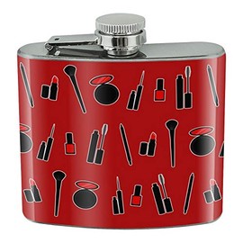 Makeup Lipstick Mascara Eyeliner Pattern Stainless Steel 5oz Hip Drink Kidney Flask